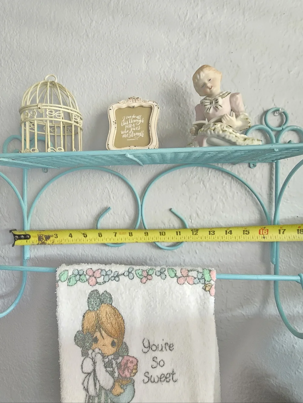 Turquoise Wall Shelf with Towel Hanger